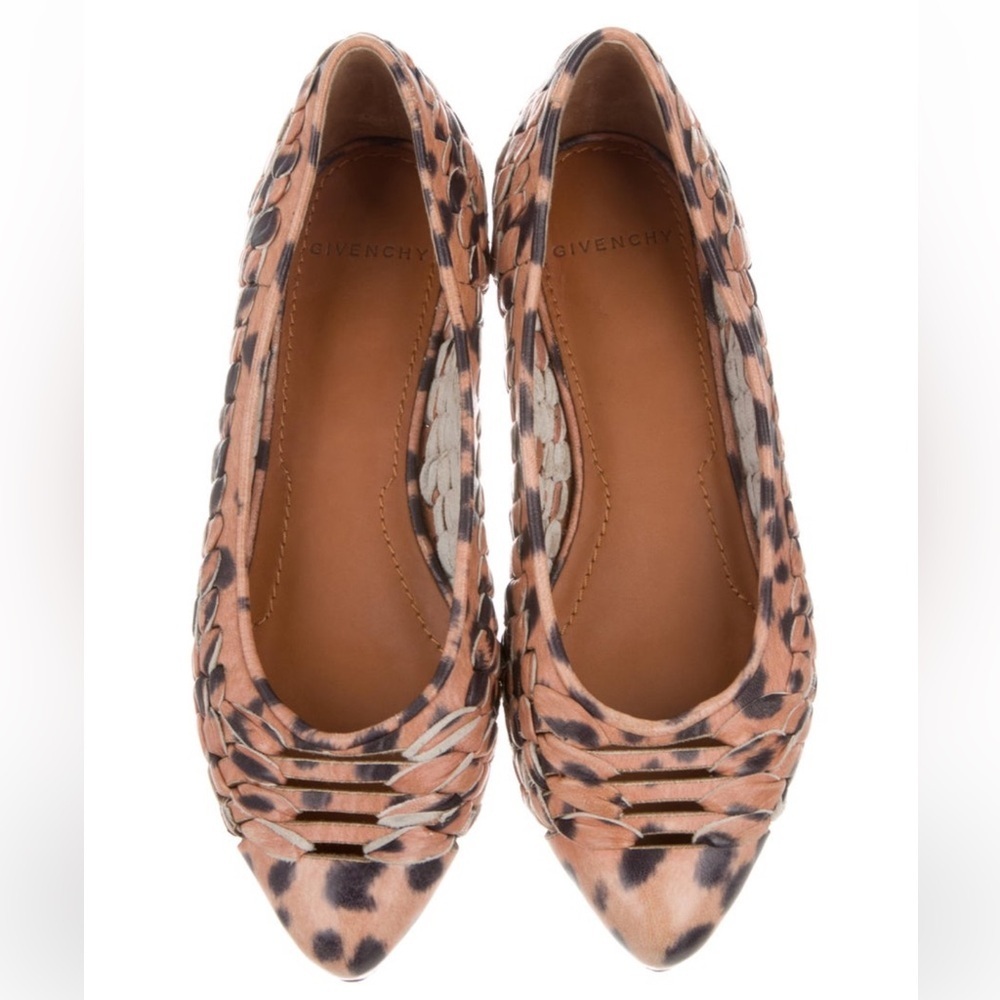 GIVENCHY Woven Leather Leopard Print Flats Size 5